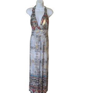 Multicolor Maxi Dress with Gold Leaf Detail Size Small
